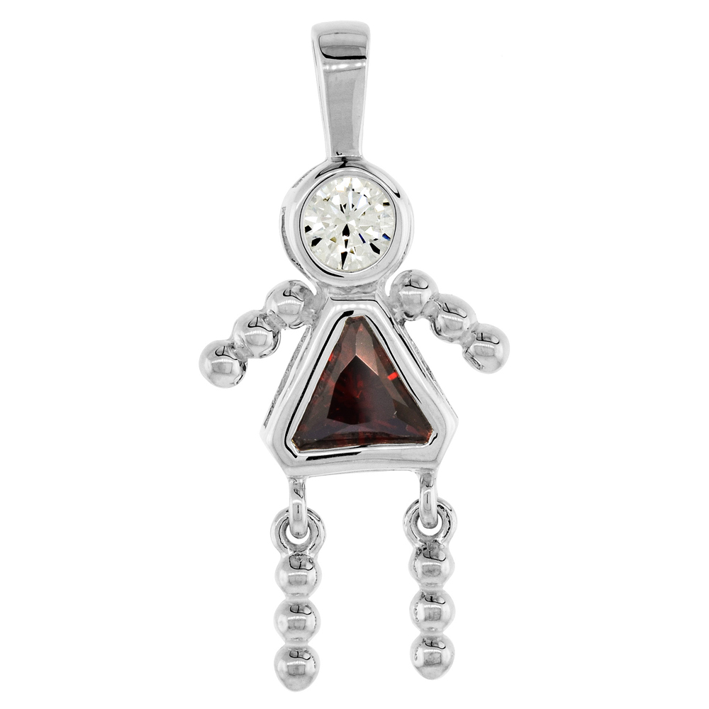 Sterling Silver Birthstone Charm January Baby Brat Girl Garnet Color Cubic Zirconia
