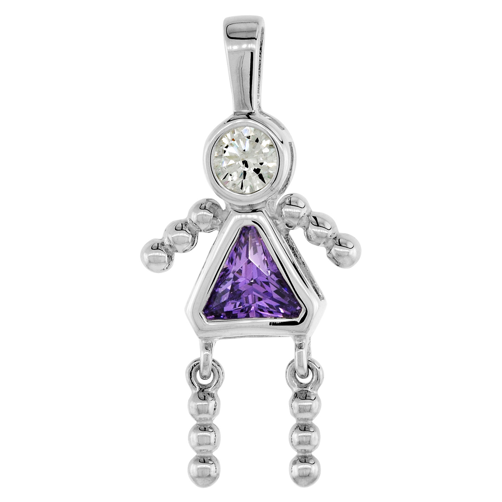 Sterling Silver Birthstone Charm February Baby Brat Girl Amethyst Color Cubic Zirconia