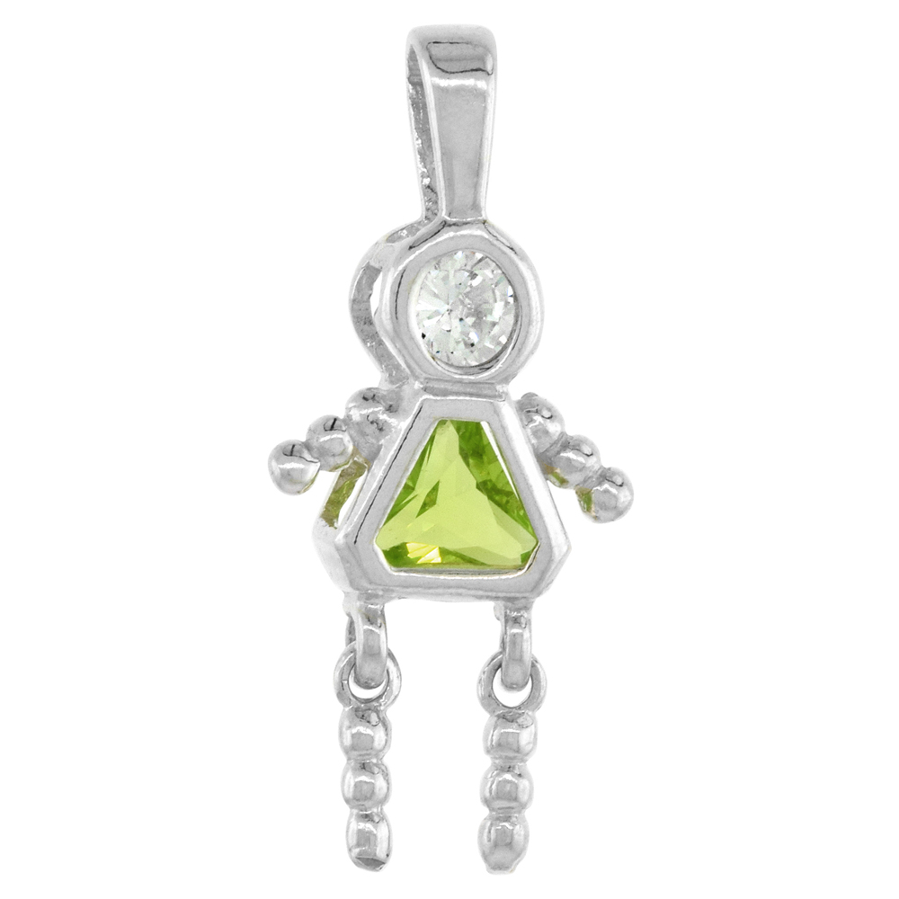 Sterling Silver Birthstone Charm August Baby Brat Girl Peridot Color Cubic Zirconia
