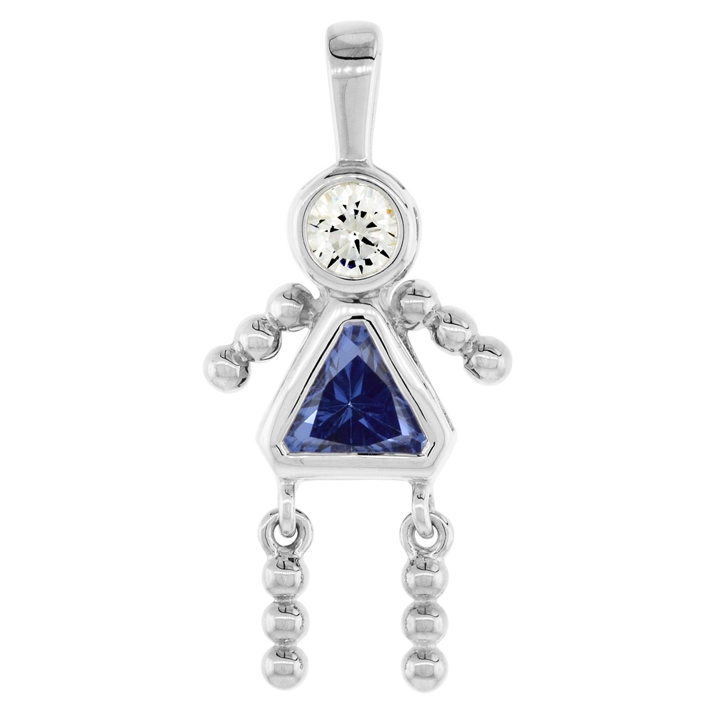 Sterling Silver Birthstone Charm September Baby Brat Girl Blue Sapphire Color Cubic Zirconia