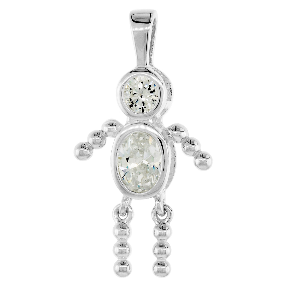 Sterling Silver Birthstone Charm April Baby Brat Boy Clear Color Cubic Zirconia
