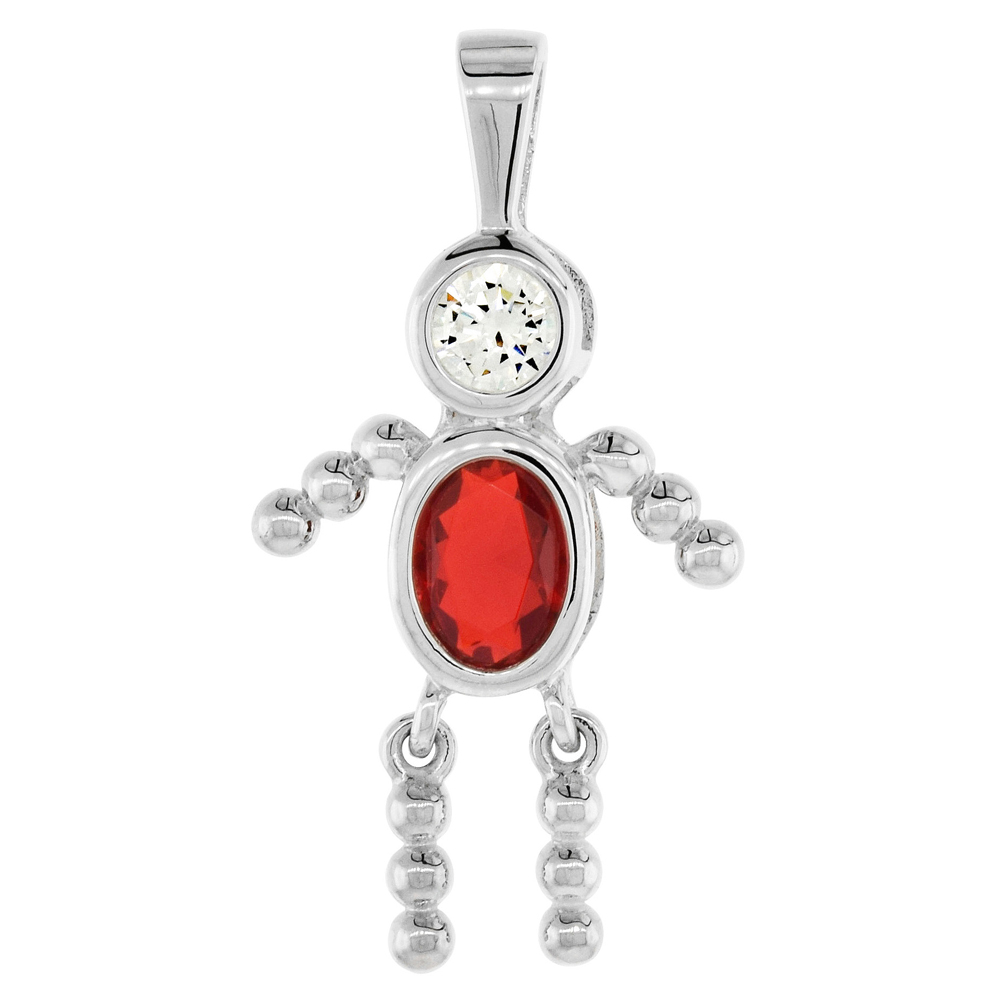 Sterling Silver Birthstone Charm July Baby Brat Boy Ruby Color Cubic Zirconia