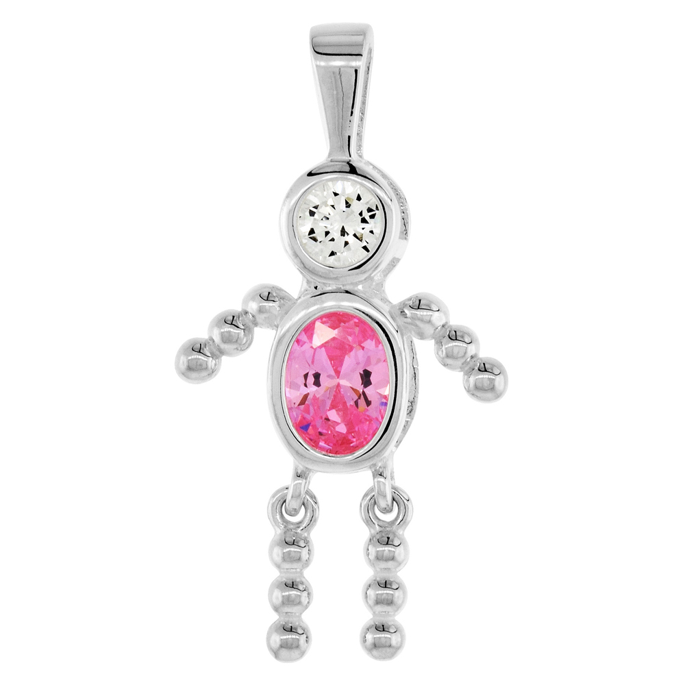 Sterling Silver Birthstone Charm October Baby Brat Boy Pink Tourmaline Color Cubic Zirconia