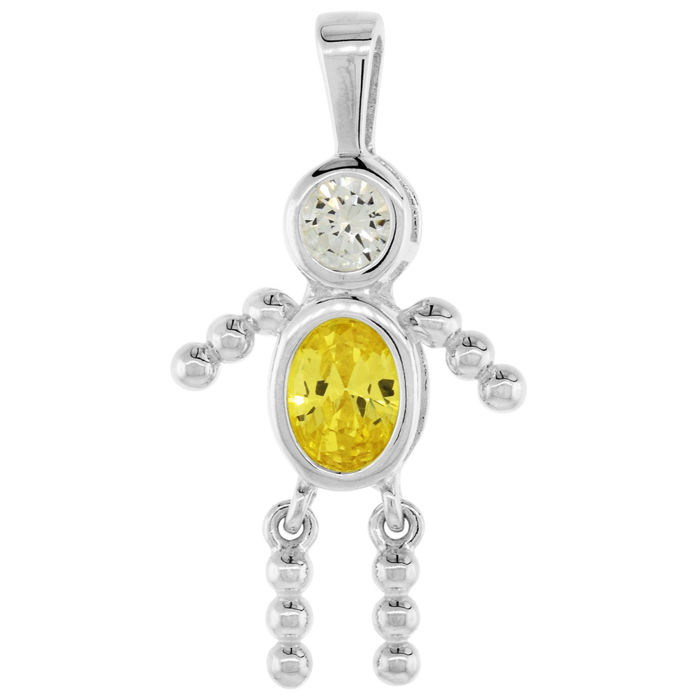 Sterling Silver Birthstone Charm November Baby Brat Boy Citrine Color Cubic Zirconia