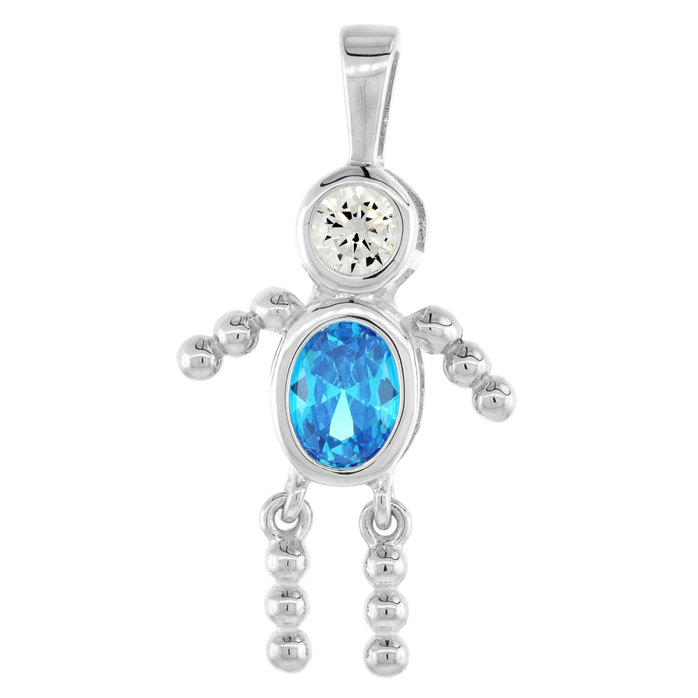 Sterling Silver Birthstone Charm December Baby Brat Boy Blue Topaz Color Cubic Zirconia