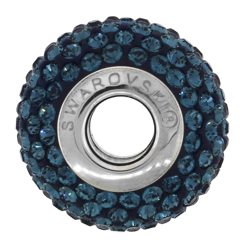 Sterling Silver Genuine Swarovski Crystal Charm Bead Montana Blue Charm Bracelet Compatible, 15 mm