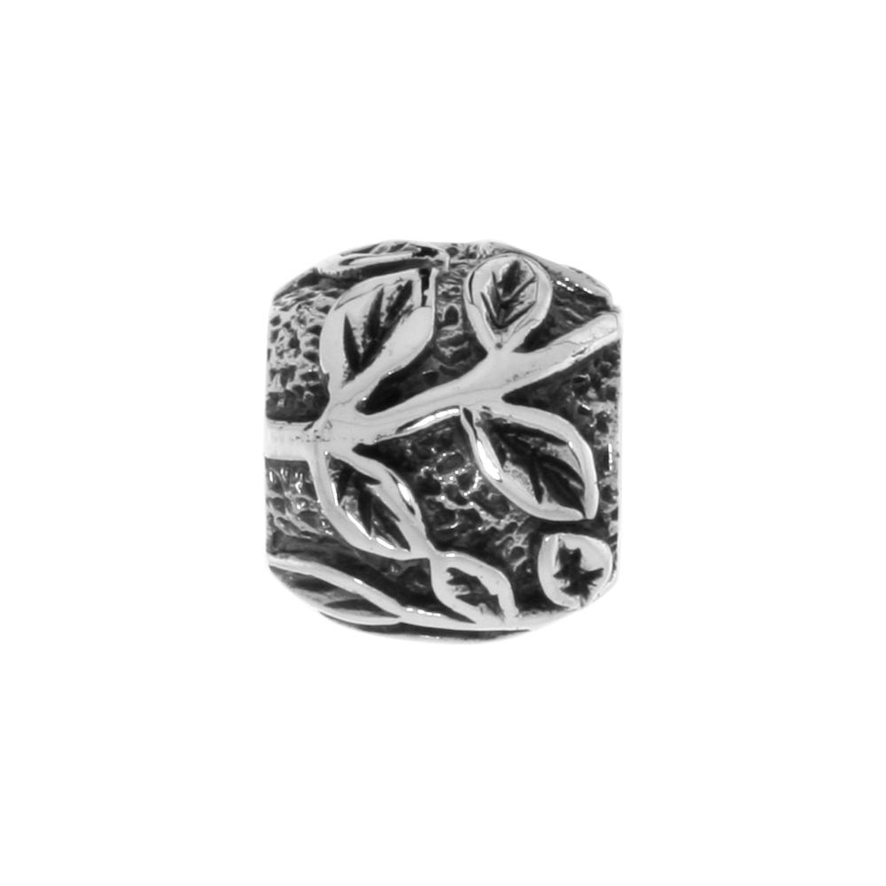 Sterling Silver Olive Branch Charm Bead for Charm Bracelets fits 3mm Snake Chain Bracelets Oxidized Finish