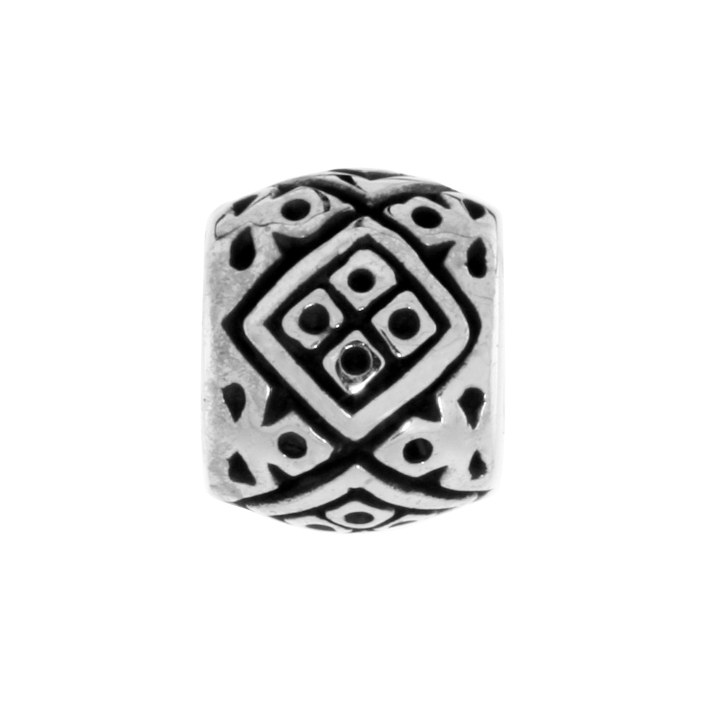 Sterling Silver Native American Diamond Pattern Charm Bead for Charm Bracelets fits 3mm Snake Chain Bracelets Oxidized Finish