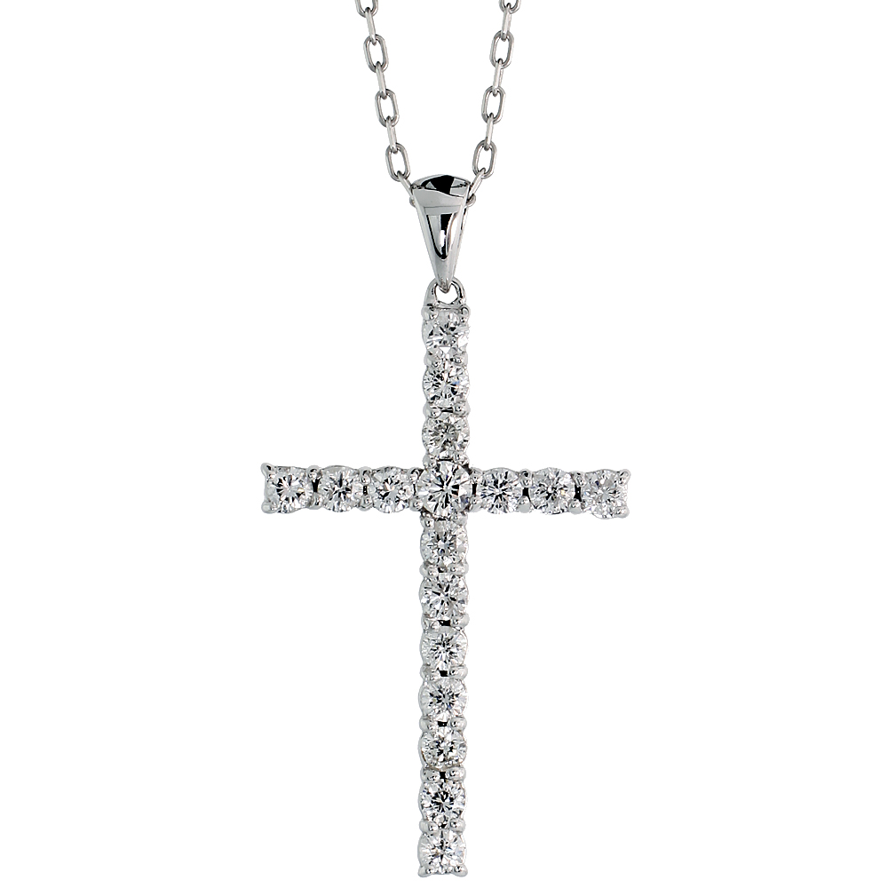 14k White Gold 18" Cable Chain & 1 3/16" (30mm) tall Diamond Latin Cross Pendant, w/ 0.90 Carat Brilliant Cut Diamonds