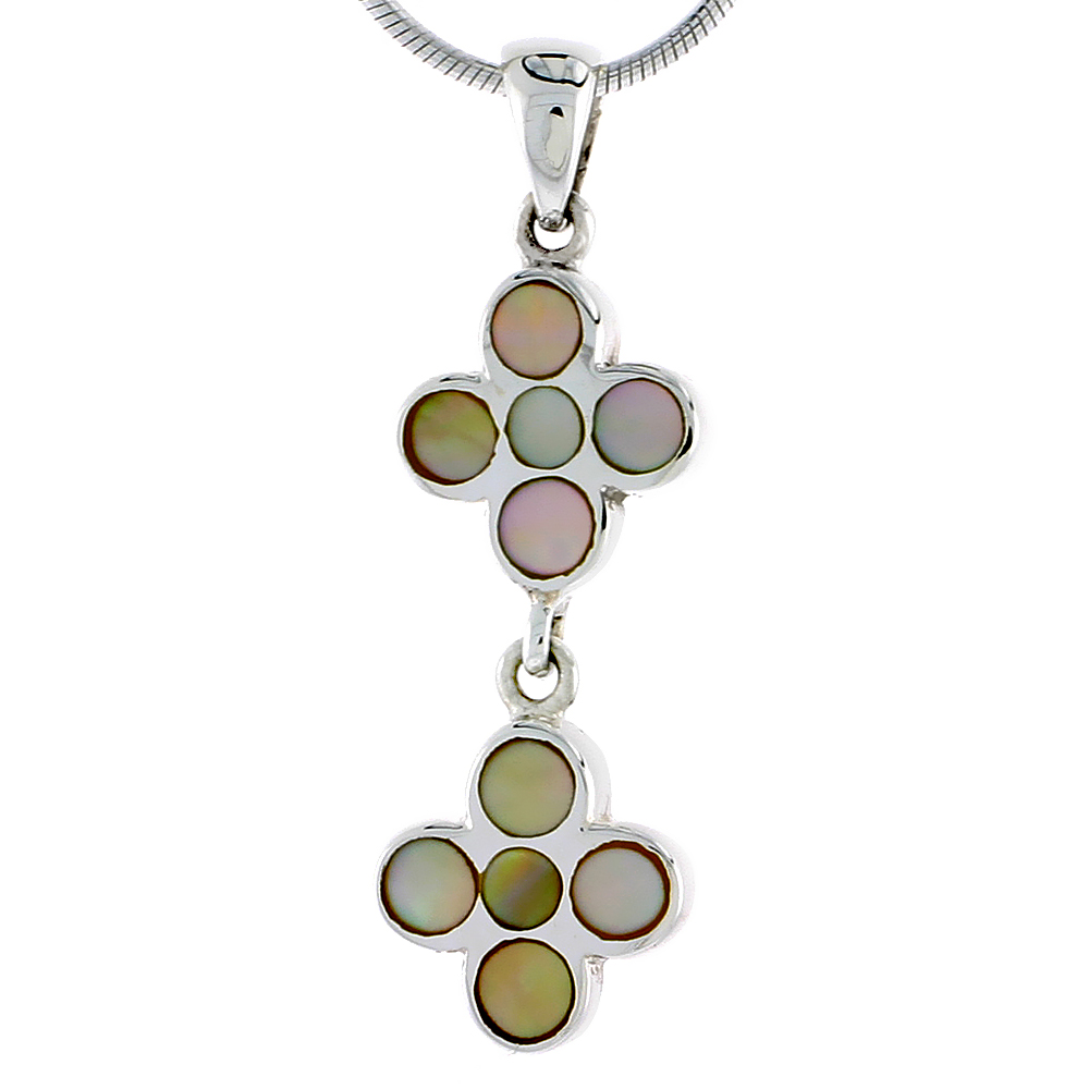 Sterling Silver Floral Mother of Pearl Inlay Pendant, 1 1/8" (28 mm) tall 