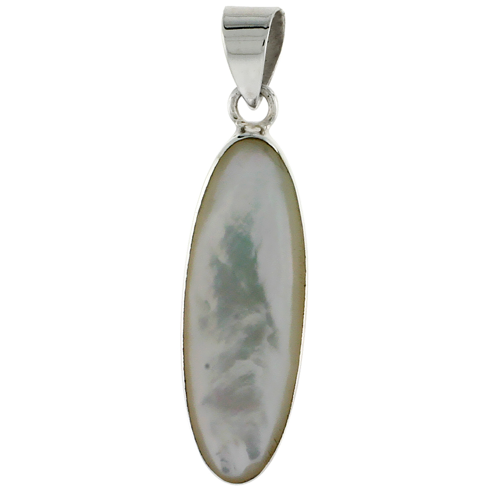 Sterling Silver Oval Mother of Pearl Inlay Pendant, 1 1/8" (28 mm) tall 