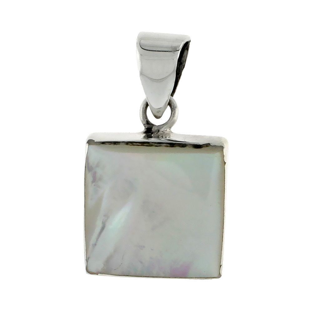 Sterling Silver Square Mother of Pearl Inlay Pendant, 9/16" (15 mm) tall 
