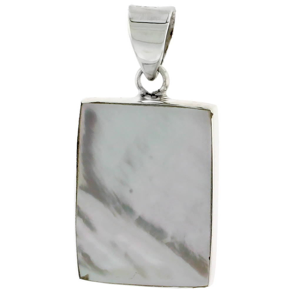 Sterling Silver Rectangular Mother of Pearl Inlay Pendant, 7/8" (22 mm) tall 