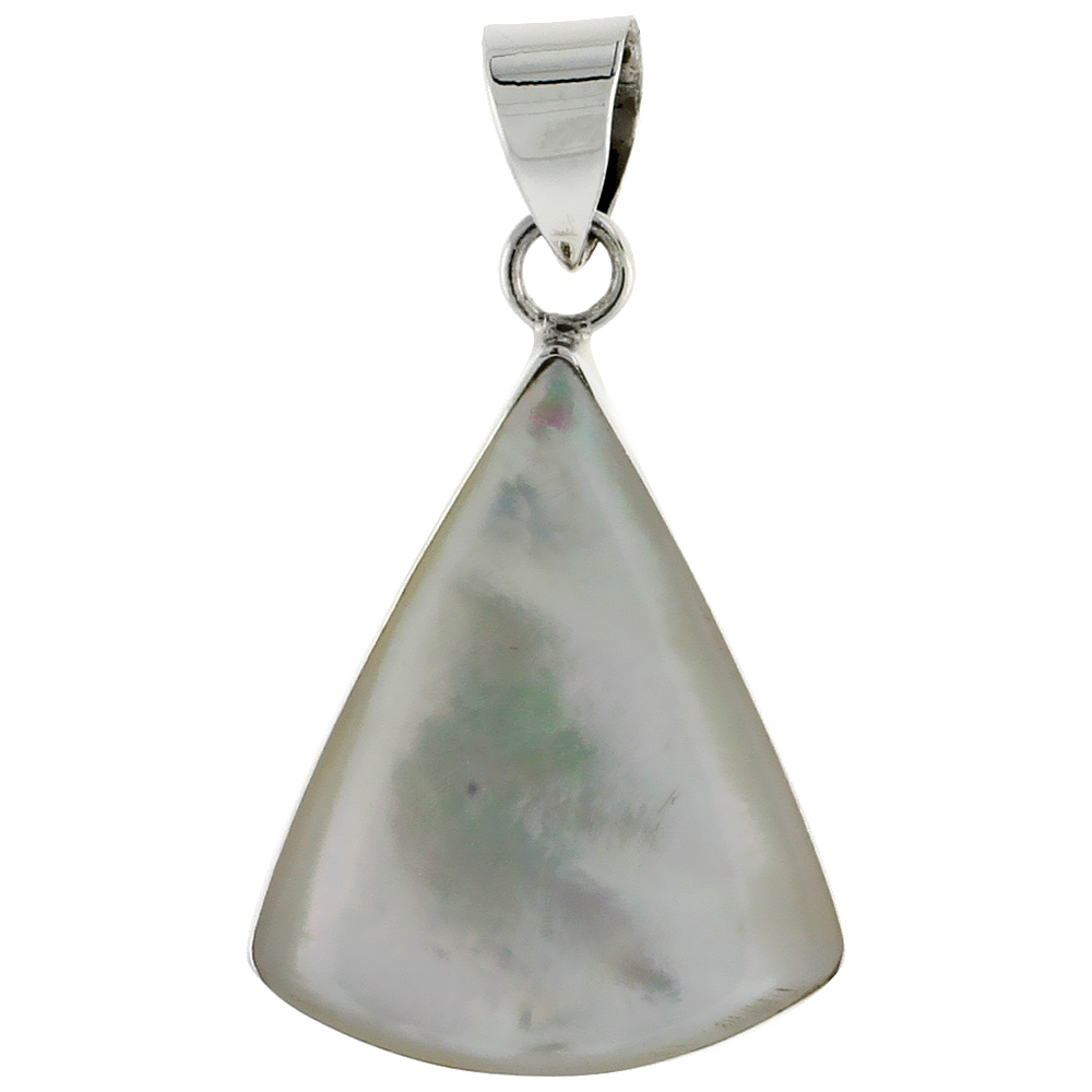 Sterling Silver Triangular Mother of Pearl Inlay Pendant, 15/16" (24 mm) tall 
