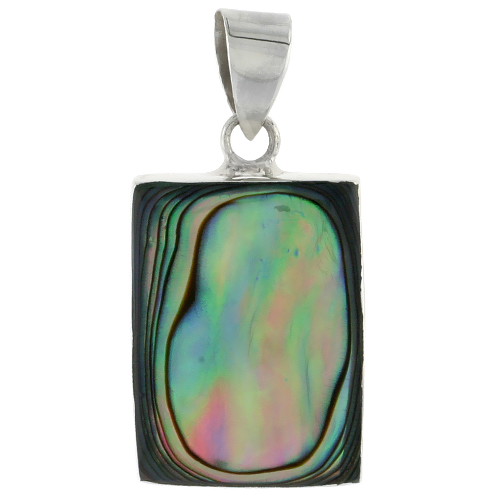Sterling Silver Rectangular Abalone Shell Inlay Pendant, 7/8" (22 mm) tall 