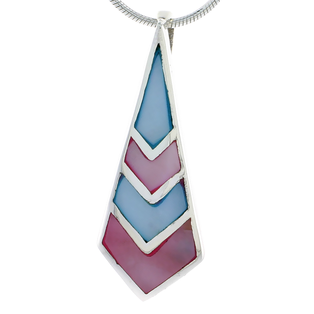 Sterling Silver Pink & Blue Mother of Pearl Inlay Pendant, 1 5/16" (33 mm) tall 