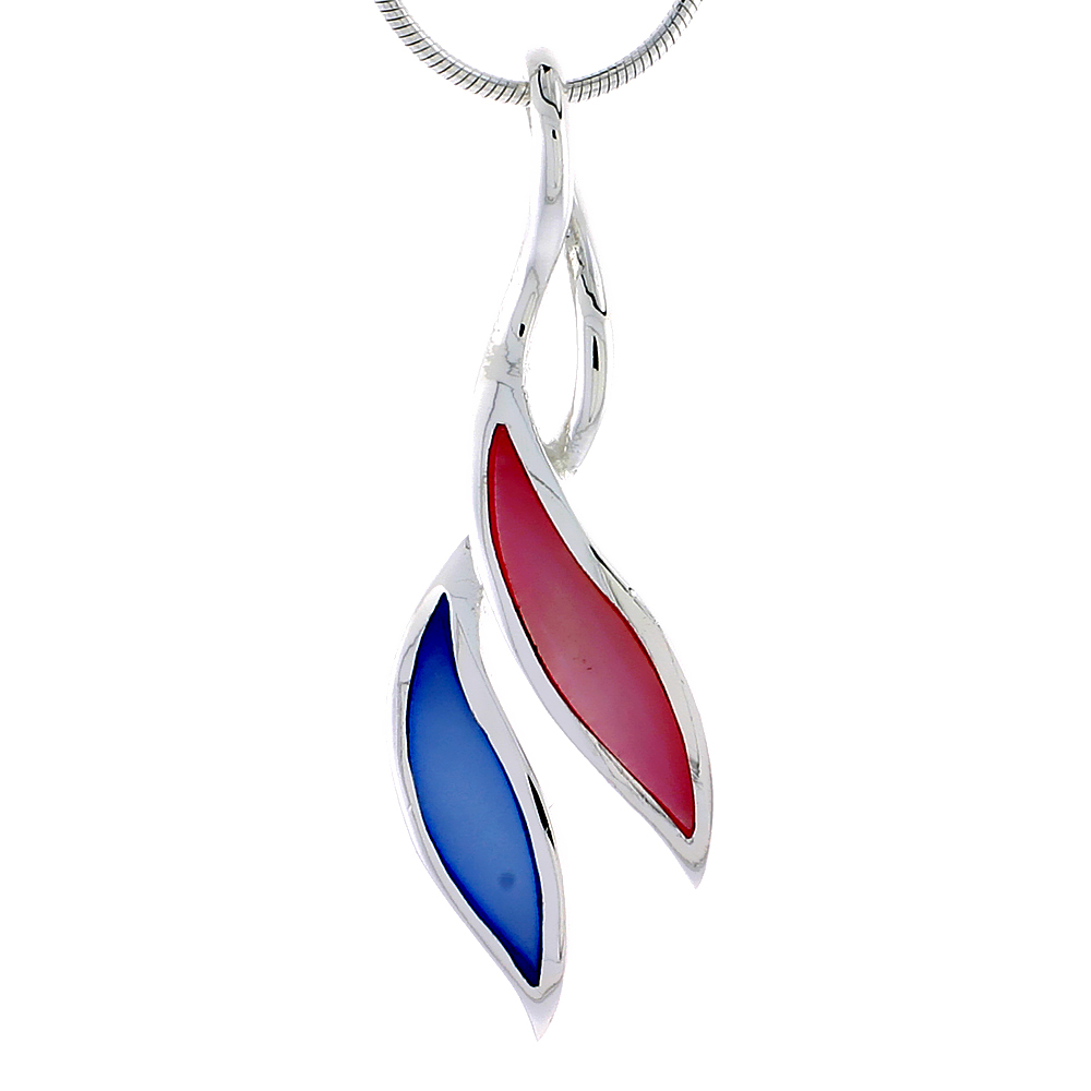 Sterling Silver Freeform Pink & Blue Mother of Pearl Inlay Pendant, 1 11/16" (43 mm) tall 