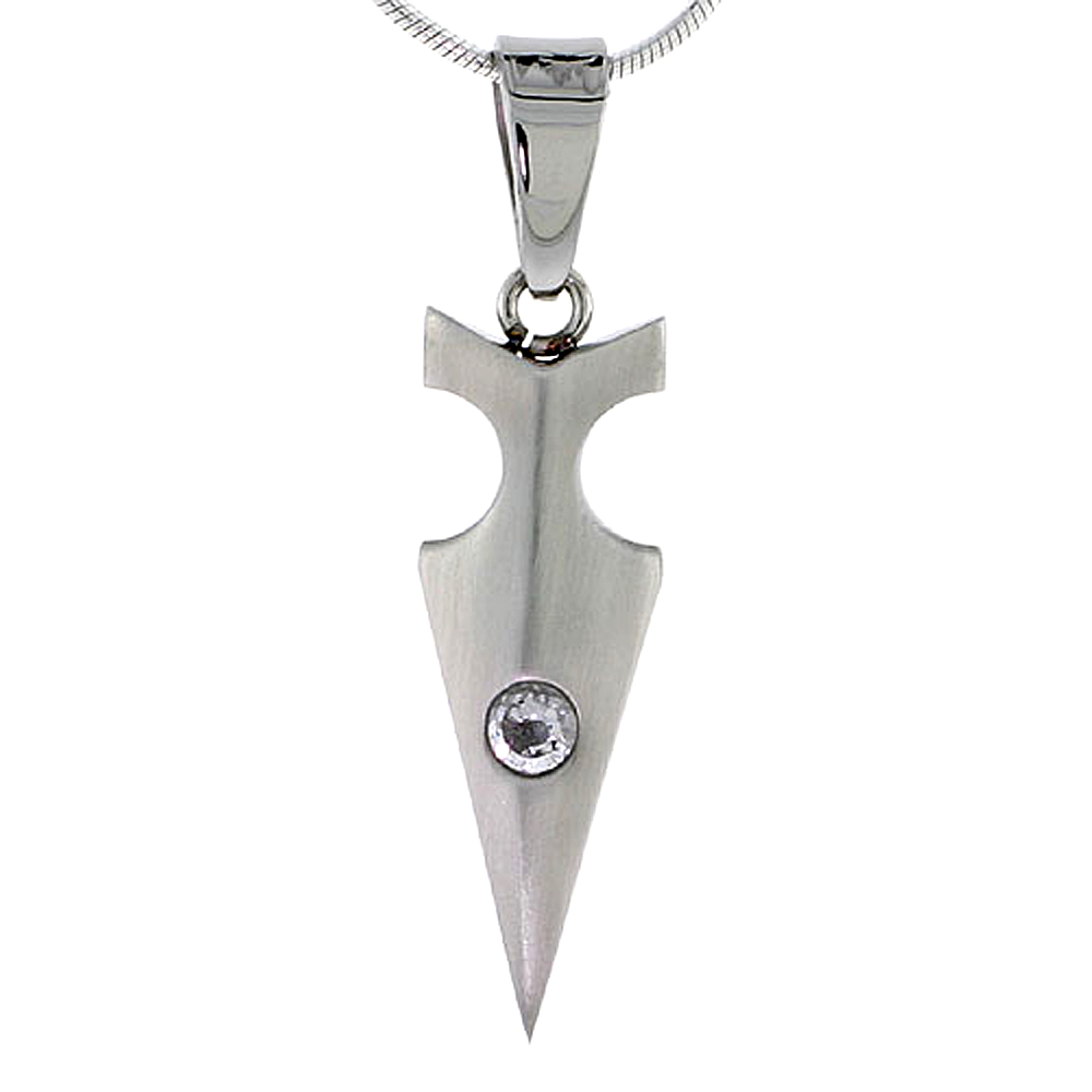 Stainless Steel Arrowhead Charm, 1 1/8 inch tall, w/ 30 inch Chain