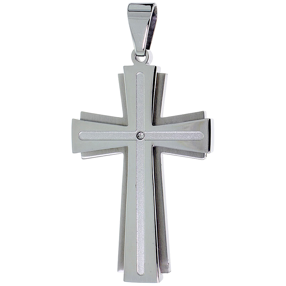 Stainless Steel Maltese Cross Necklace w/ CZ Stone, 30 inch chain