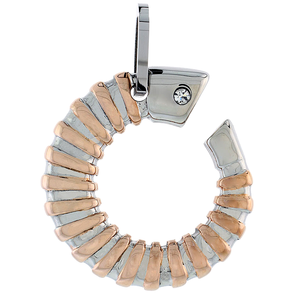 Stainless Steel Horn Necklace 2-Tone w/ CZ Stone, 30 inch chain