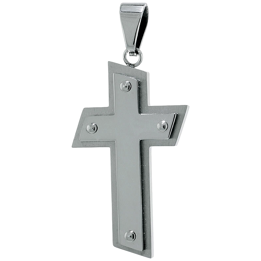 Stainless Steel Beaded Cross Necklace, 30 inch chain