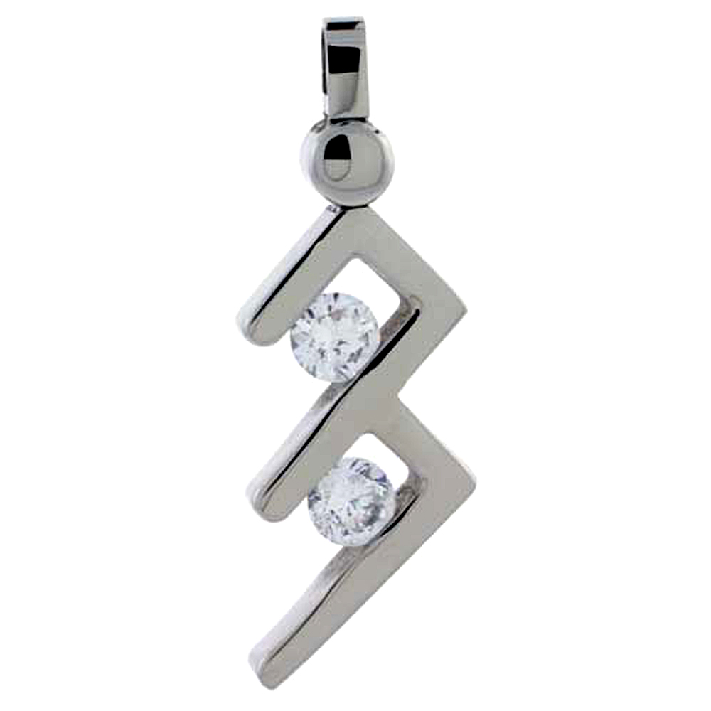 Stainless Steel Necklace w/ 4 mm Crystals, 1 inch tall, w/ 30 inch Chain