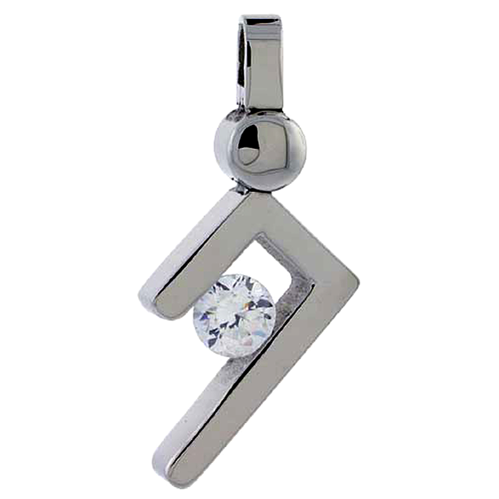 Stainless Steel Necklace w/ 4 mm Crystal, 3/4 inch tall, w/ 30 inch Chain