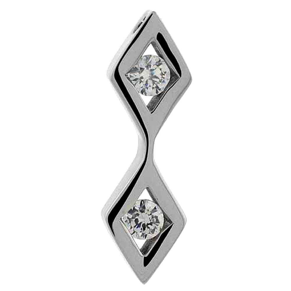 Stainless Steel Double Diamond Shape Necklace w/ 4 mm Crystals, 1 1/4 inch, w/ 30 inch Chain