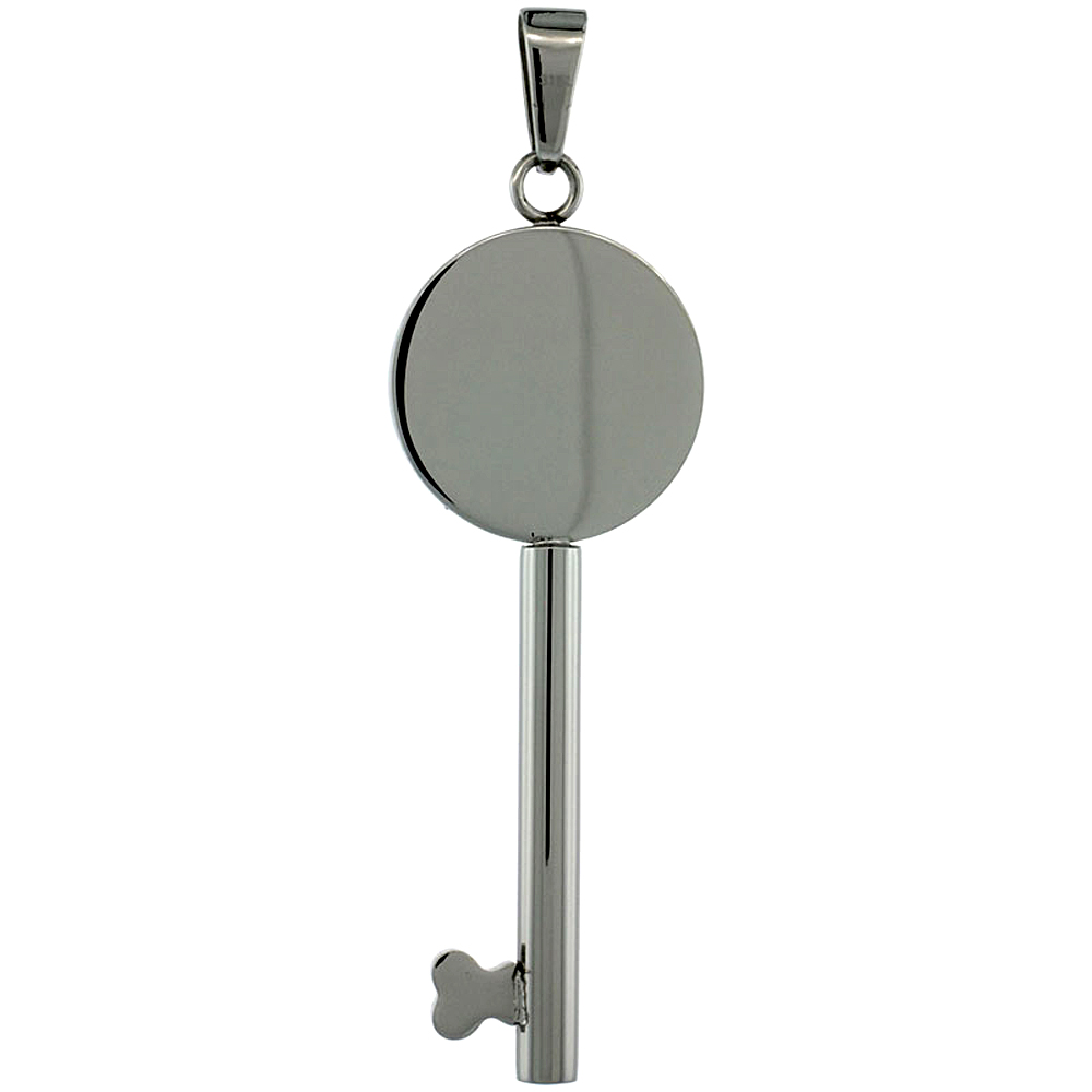 Surgical Steel Round KEY Necklace 1 1/2 inch tall, w/ 30 inch Chain