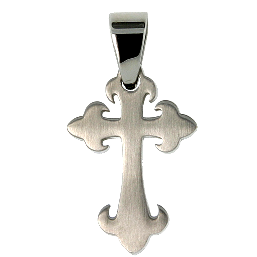 Stainless Steel Fleur de lis Cross Necklace 1 inch tall, w/ 30 inch Chain