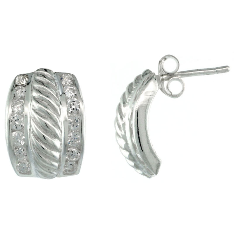 Sterling Silver Rope Design Fancy CZ Earrings 9/16 in. (14 mm) tall