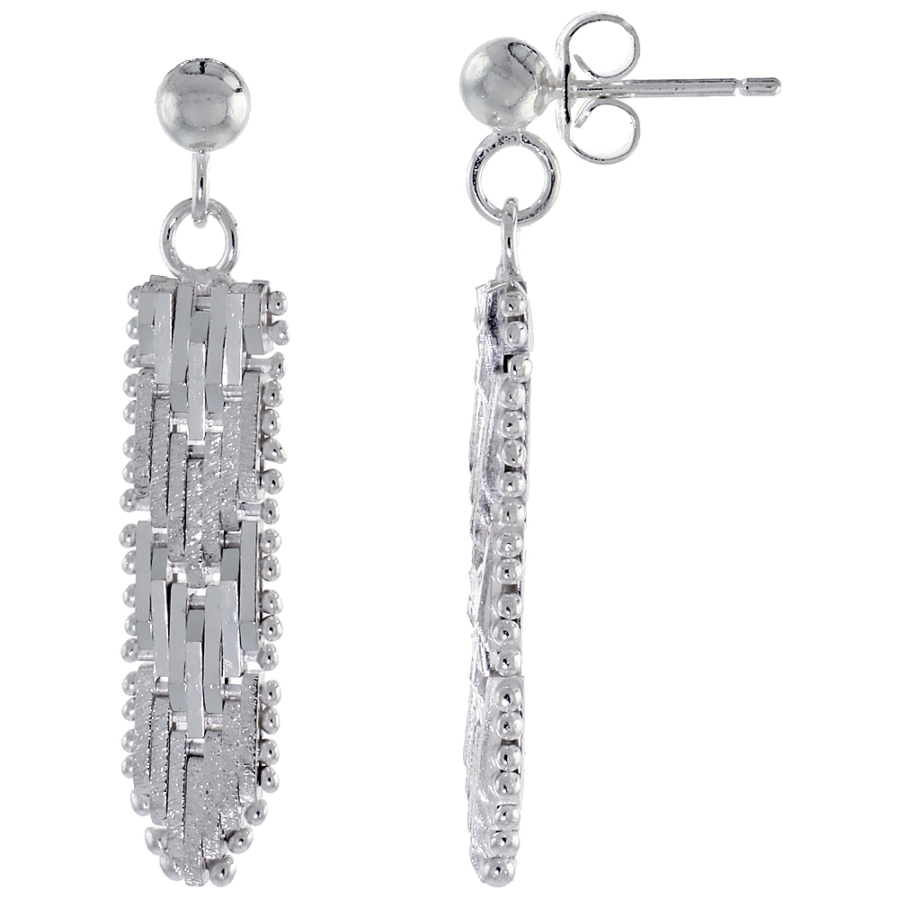 Sterling Silver Italian Riccio Earrings, 1 1/8 inch long