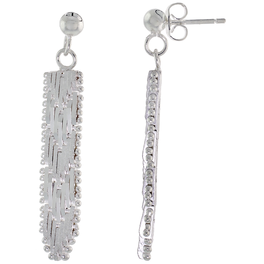 Sterling Silver Italian Riccio Earrings, 1 5/16 inch long