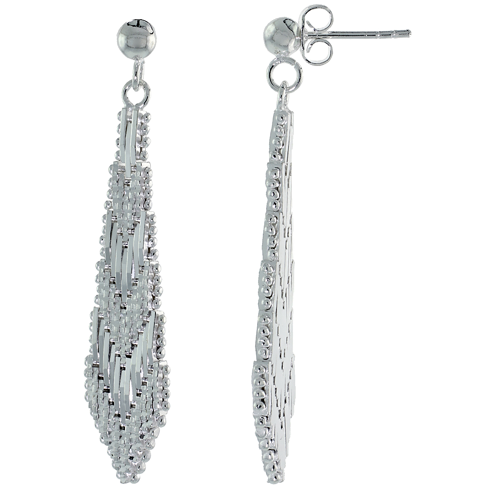 Sterling Silver Italian Riccio Earrings, 1 1/2 inch long