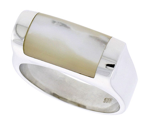 Sterling Silver Ladies' Ring w/ a Tubular Mother of Pearl, 5/16" (8 mm) wide