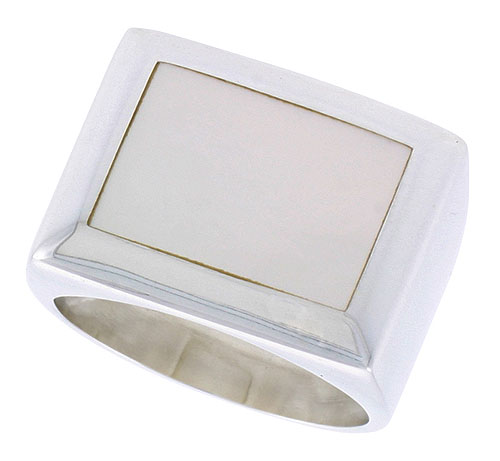 Sterling Silver Ladies' Ring w/ a Rectangular Mother of Pearl, 5/8" (16 mm) wide
