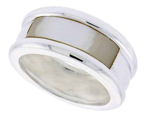 Sterling Silver Ladies' Band w/ a Rectangular Mother of Pearl, 3/8" (10 mm) wide