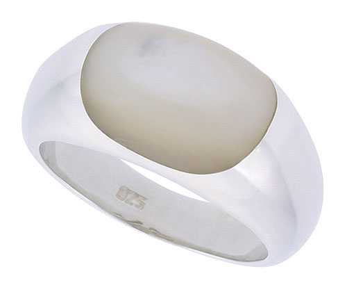 Sterling Silver Concaved Ladies' Ring w/ an Oval-shaped Mother of Pearl, 3/8" (10 mm) wide