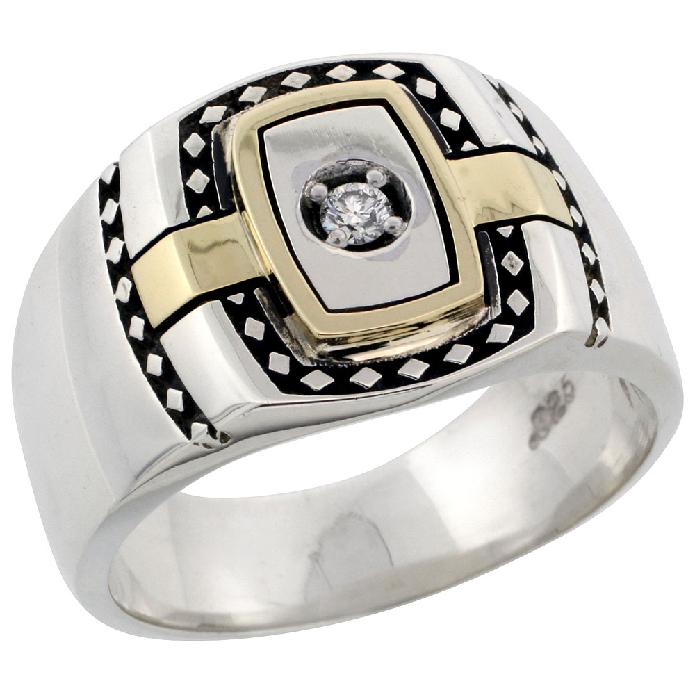 10k Gold & Sterling Silver 2-Tone Men's Diamond Ring with 0.07 ct. Brilliant Cut Diamonds , 19/32 inch wide