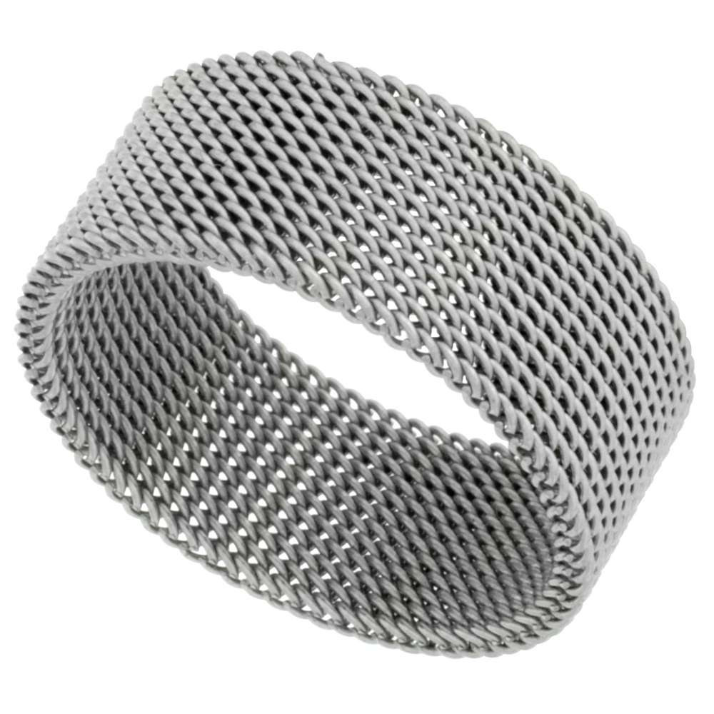 Surgical Stainless Steel 10 mm Mesh Ring Wedding Band, size 9