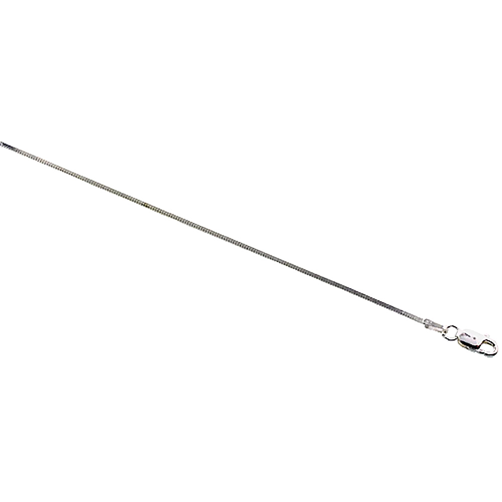 Sterling Silver Anklet Square Snake Chain thin 1 mm Nickel Free Italy, Sizes 9 - 9.5 inch