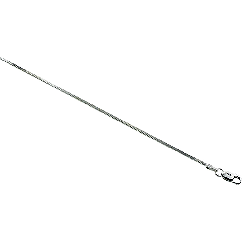 Sterling Silver Anklet Square Snake Chain thin 1 mm Nickel Free Italy, Sizes 9 - 9.5 inch