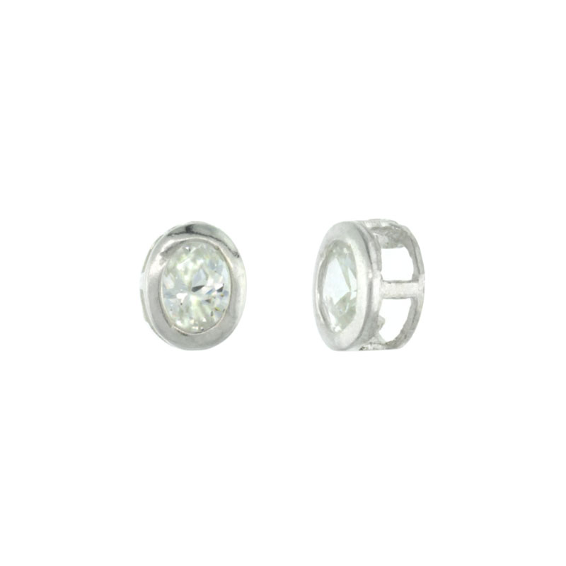 Sterling Silver Oval CZ Slide Pendant 3/8 in. (10 mm) x 5/16 in. (8 mm)
