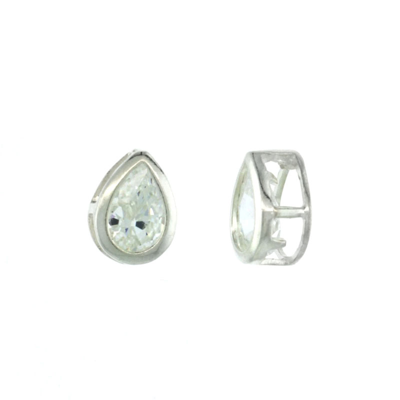 Sterling Silver Pear Shape CZ Teardrop Slide Pendant 1/2 in. (12.5 mm) x 3/8 in. (9 mm)