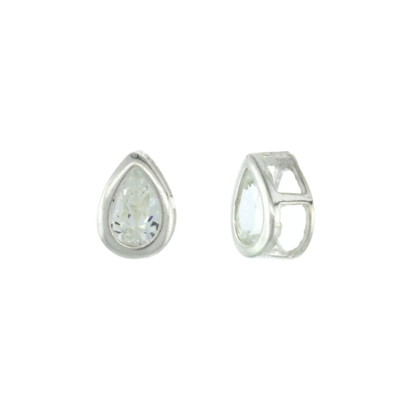 Sterling Silver Pear Shape CZ Teardrop Slide Pendant 7/16 in. (11.5 mm) x 5/16 in. (8 mm)