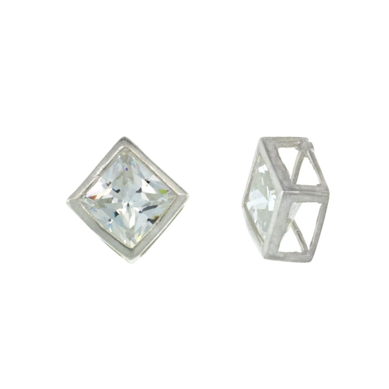 Sterling Silver Large Square CZ Slide Pendant 15/32 in. (12 mm)