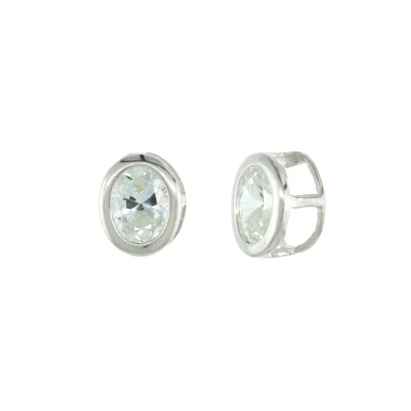 Sterling Silver Oval CZ Slide Pendant 1/2 in. (13 mm) x 3/8 in. (10 mm)
