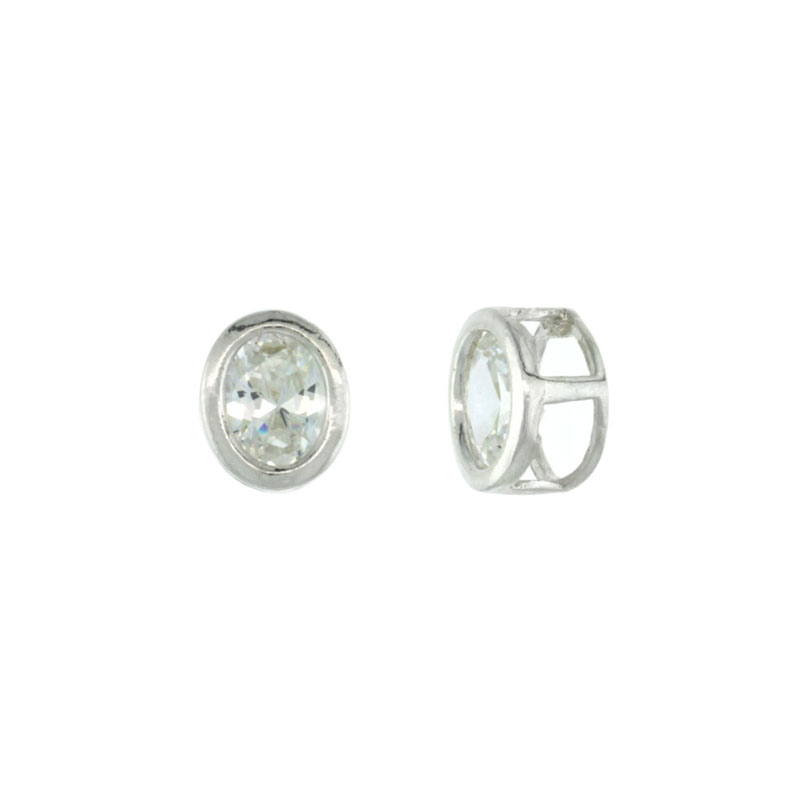 Sterling Silver Oval CZ Slide Pendant 7/16 in. (11 mm) x 3/8 in. (9 mm)