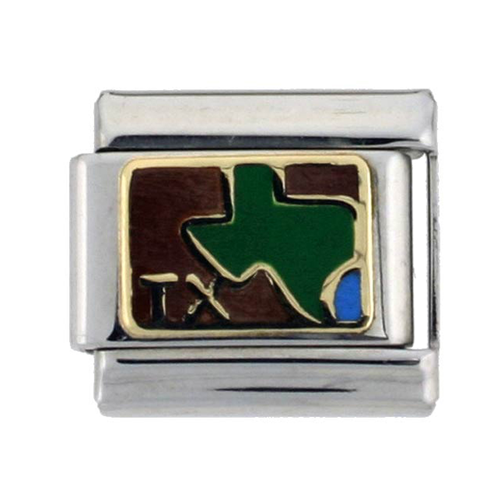 Stainless Steel 18k Gold Texas Map Charm for Italian Charm Bracelets Stainless Steel 18k Gold Texas Map Charm for Italian Charm Bracelets