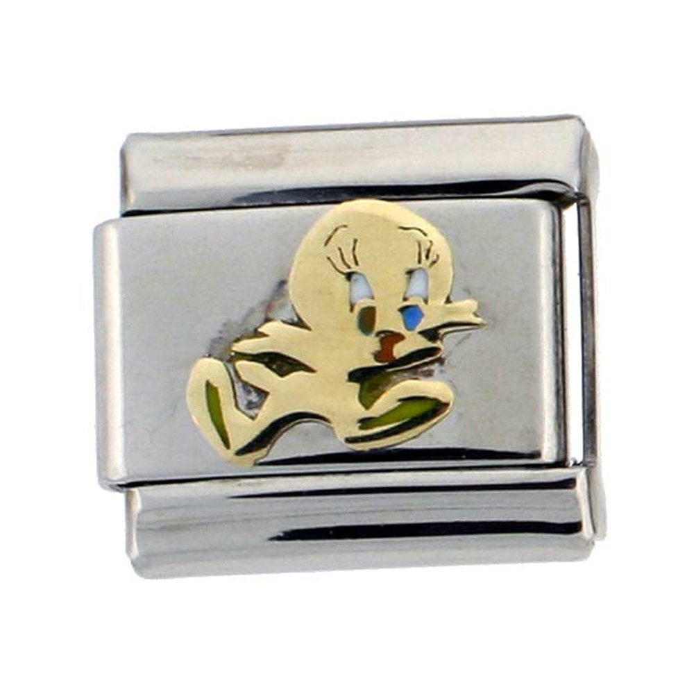Stainless Steel 18k Gold Birdie Charm for Italian Charm Bracelets Stainless Steel 18k Gold Birdie Charm for Italian Charm Bracelets